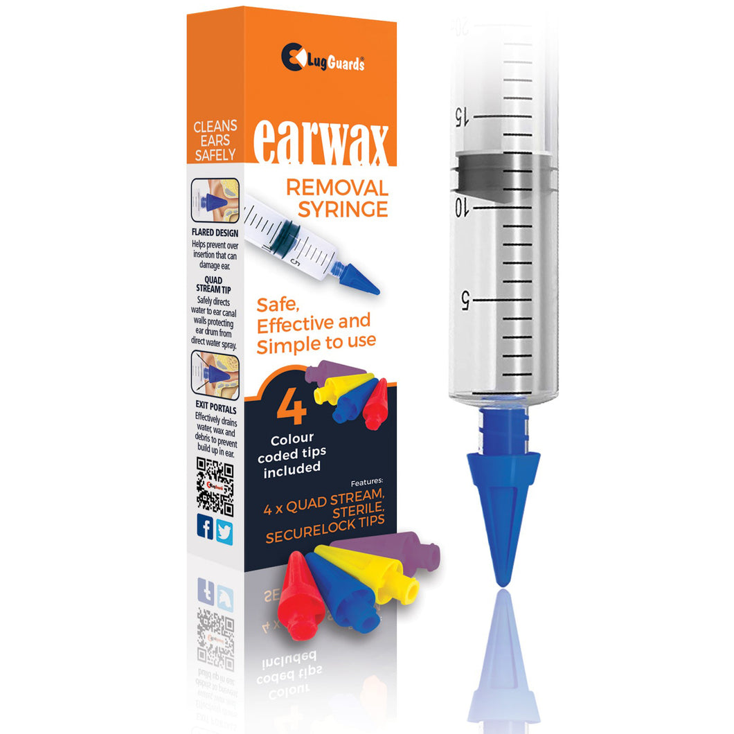 LugGuards 20ml Quad Stream Earwax removal Syringe Kit with 4 SecureLock Tips